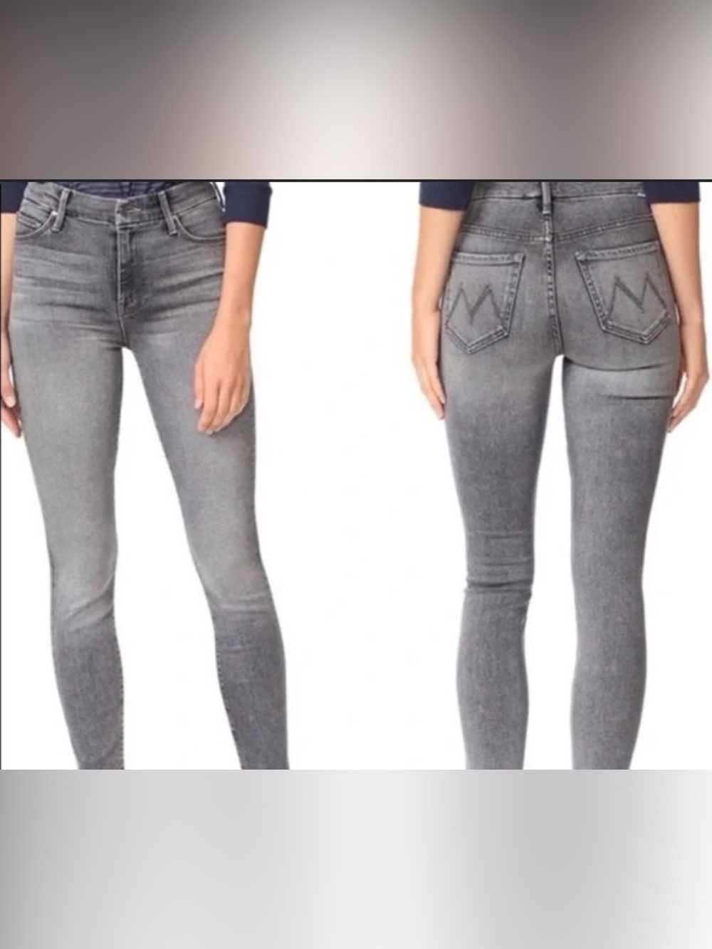 Mother The Looker Grey Denim High Rise Skinny Jeans 28